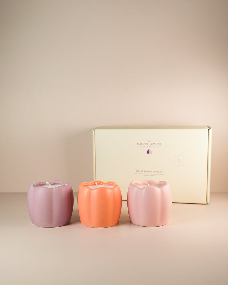 Trio de bougies en fleur format 110 g par La Maison Lavande
