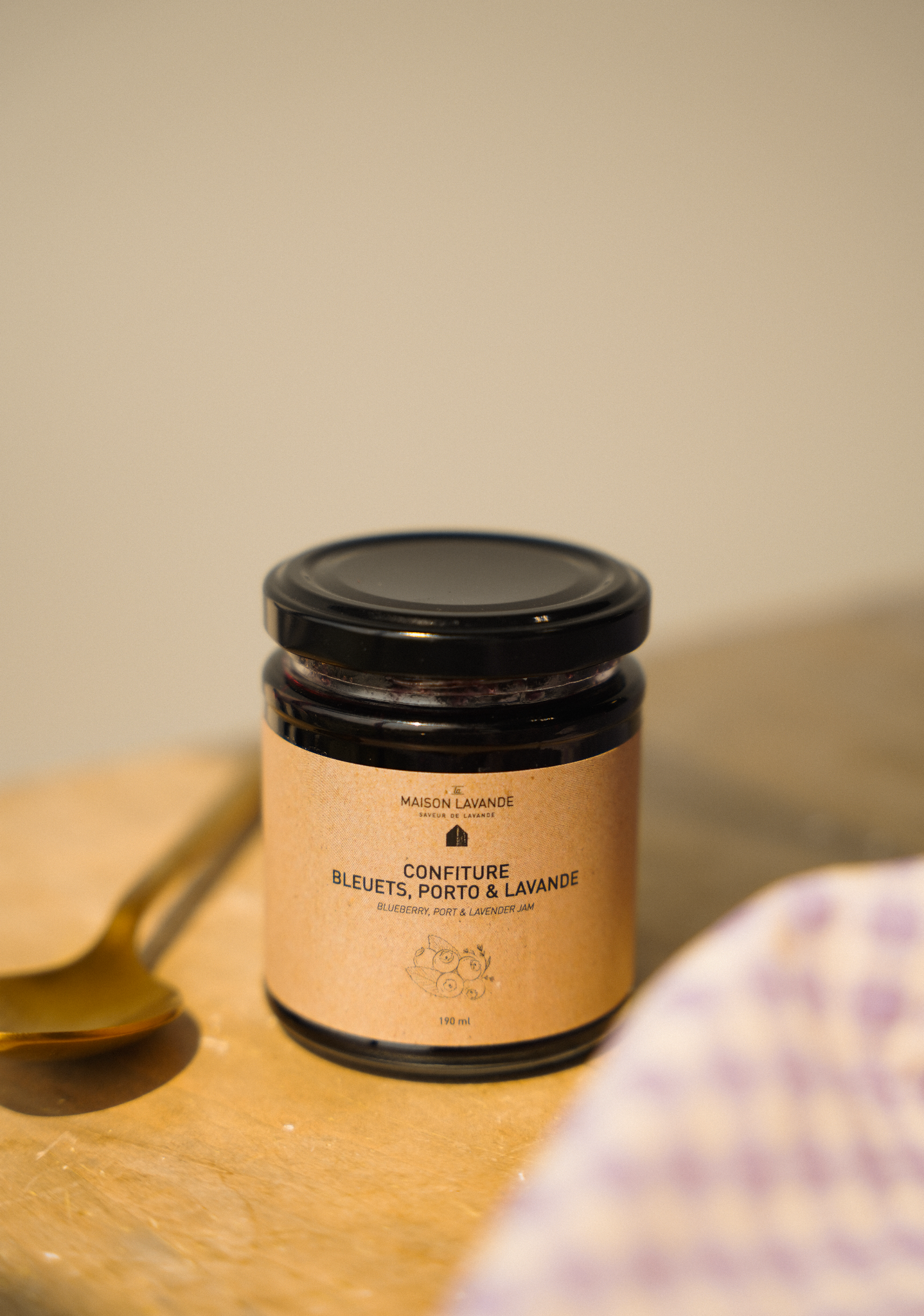 Confiture bleuets, porto & lavande