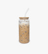Tasse allongée en verre avec couvercle & paille - botanique ||Elongated Can glass with bambou lid & glass straw - botanique