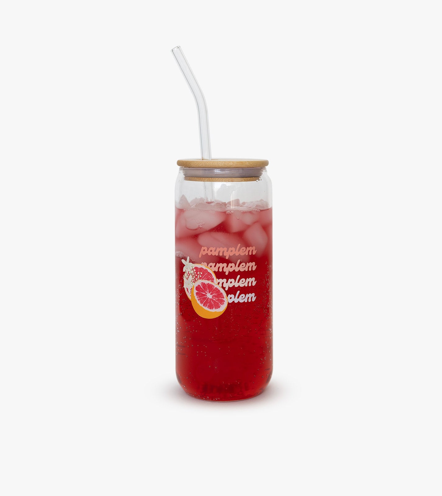 Tasse allongée en verre avec couvercle & paille - Pamplemousse fleuri & Lavande||Elongated Can glass with bambou lid & glass straw - Grapefruit blossom & Lavender